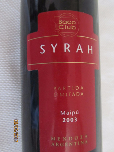 Vino Syrah De 2003 Partida Limitada De Baco Club