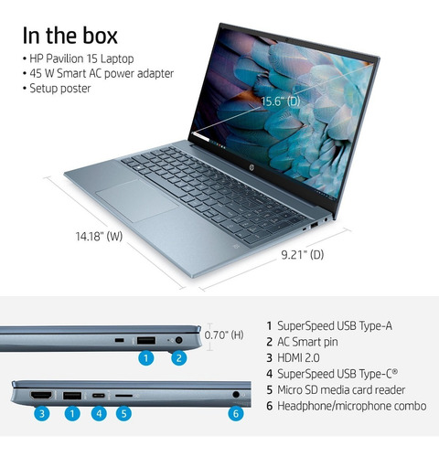 Imagen 3 de 7 de Notebook Hp Ryzen 5 5500 Hexa 8gb Ssd512 15,6 Full Hd Slim