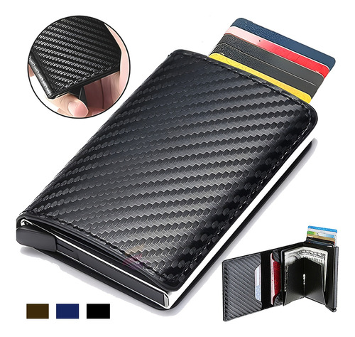 Cartera Antirrob Billetera Hombre Tarjetero Rfidcuero Wallet