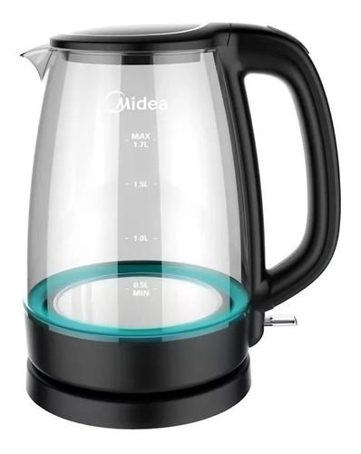 Hervidor Agua Glass Midea 1.7lts 2200w Cuerpo Vidrio Base360 Color Negro