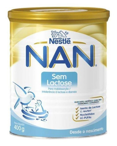 Fórmula infantil em pó sem glúten Nestlé Nan Sem Lactose en lata de 1 de 400g - 0  a 12 meses