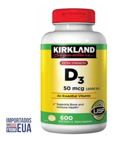 Vitamina D3 50mcg (2000 Iu) Kirkland C/ 600 Softgels