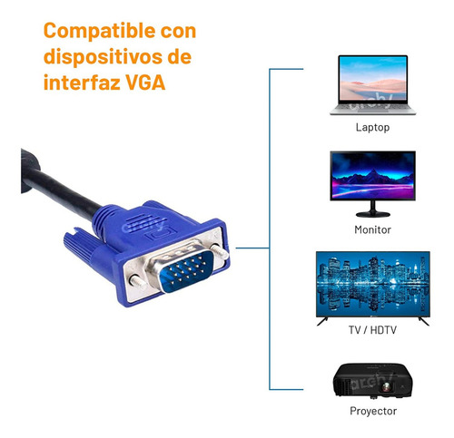 Imagen 3 de 6 de Cable De Monitor Vga A Vga De 3 Metros Para Laptop O Pc