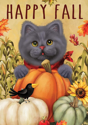 1112647 Fall Farm Cat - Bandera De Halloween, 12 X 18 P...