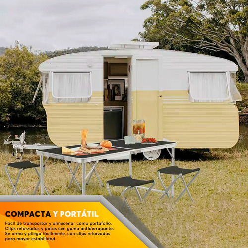 Mesa Plegable Tipo Portafolio 120cm Jardín Portátil Negra Negro