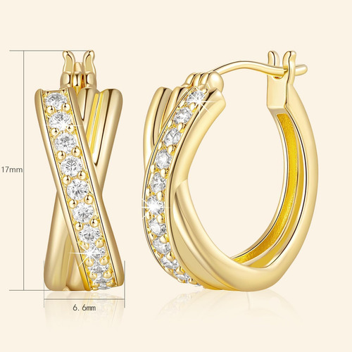 Arracadas Con Circonitas De Oro 14k Grandes Gruesas Aretes De Oro Para Niña Mujer 17mm Regalos Para Mujer