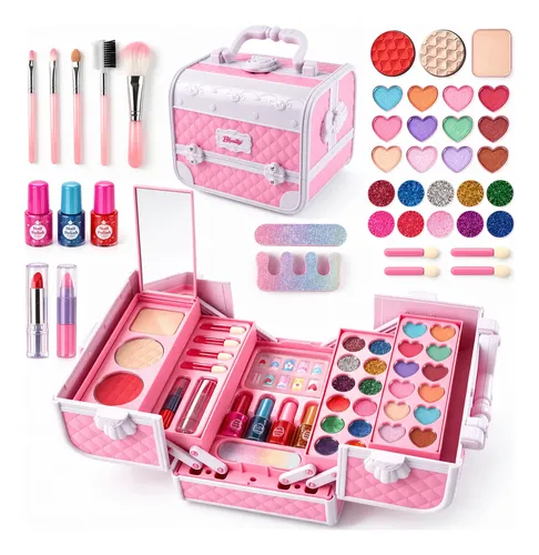 Kit Maleta Maquiagem Infantil completa, lavável Rosa