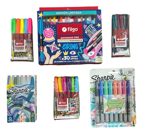 Set Combo Sharpie + Filgo 62 Marcadores Varios Colores Rm755