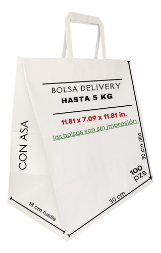 1000 Bolsas Blanca De Papel Con Asa 30x18x30 Delivery 