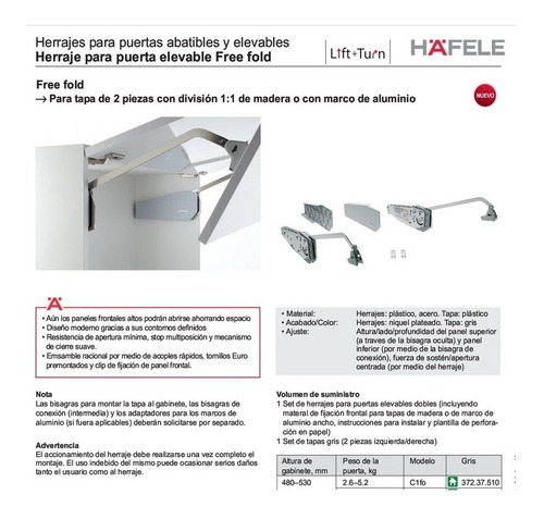 Imagen 3 de 6 de Brazo Elevador Para Alacena Free Fold C1fo Häfele 372.37.510