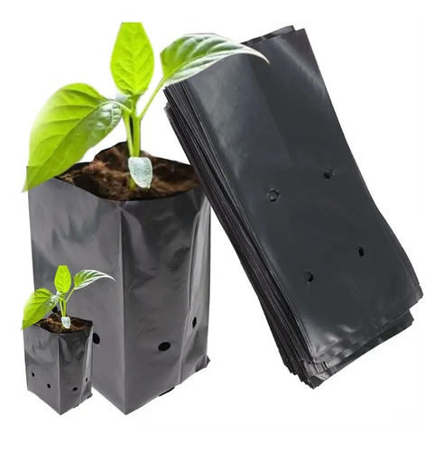 200 Bolsas Negras Para Plantas 15x15 De Plastico Invernadero