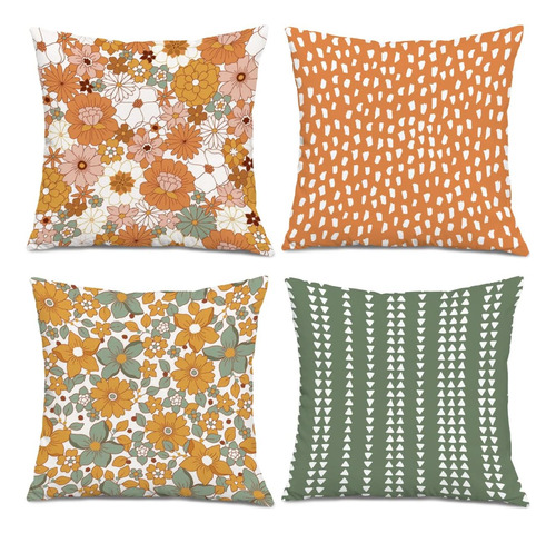 Retro Boho Otoño Caramelo Naranja Y Verde Hippie 70s Flor Pu