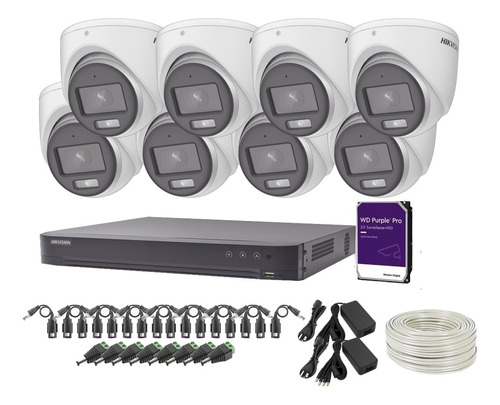 Kit 8 Cámaras 3k 5mp Metal Micrófono Colorvu 2tb Hikvision