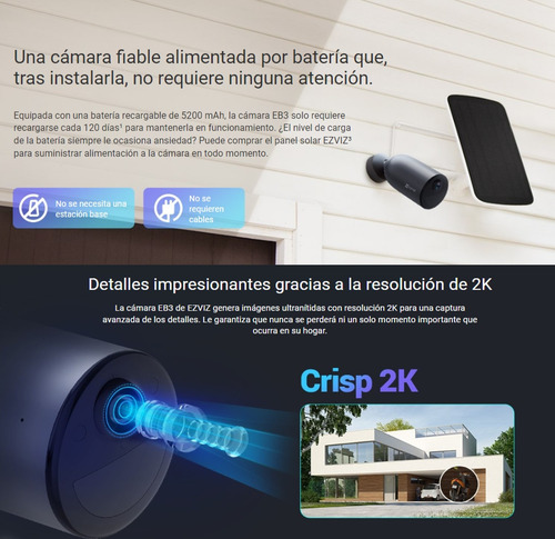 Ezviz Eb3 2k Camara Con Bateria Recargable Con Panel Solar