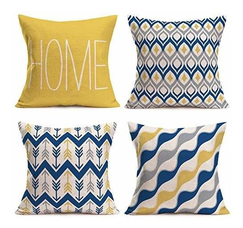 Funda Almohada Geométrica 16x16 Pulgadas Azul Amarillo Gris