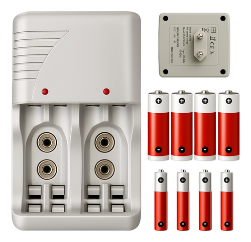 Kit 8 Pilhas Recarregáveis 4 Aaa E 4 Aa + Carregador Bivolt