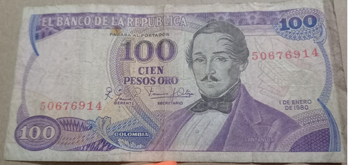 3 Billetes De Colombia 100, 10 Y Dos Pesos. Muy Buenos