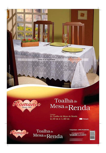 Toalha De Mesa Retangular De Renda Legítima Medida 2,10x1,40