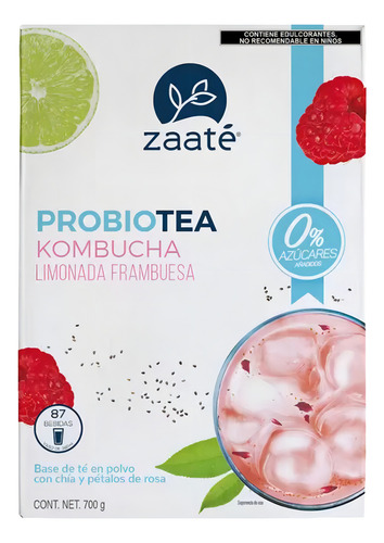 Té Blanco Kombucha Limonada Frambuesa Sin Azúcar Zaaté 700g