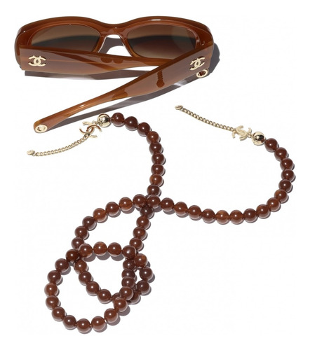Lentes De Sol Chanel Rectangular Brown Gold (Usado)