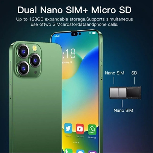 Teléfonos Inteligentes Android Baratos I14 Pro Max 6.1 Pulgadas Ram1gb Y Rom8gb Púrpura