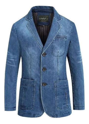 Chaqueta Tipo Blazer Mezclilla Hombre Con Bolsillo Delgado