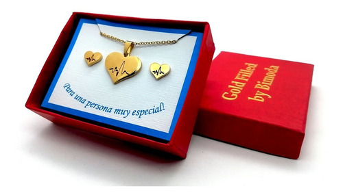 Imagen 3 de 5 de Collar Y Aretes Diseño Cardio Oro Laminado 22 Km3115