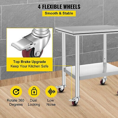 Vevor Rolling Stainless Steel Work Table 30 X24 W/ Cast Gff