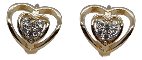 Aretes De Corazón Zirconia Tipo Arracada Oro Laminado 18k