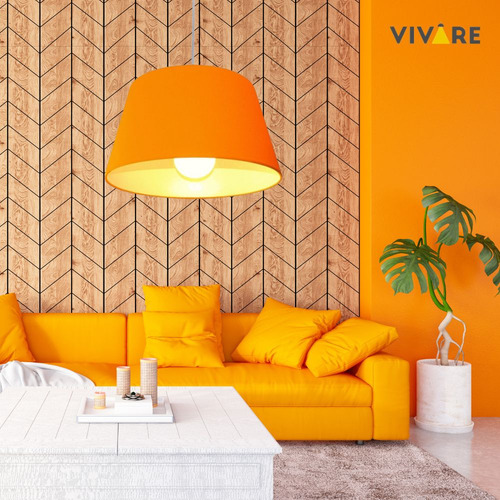 Lustre Pendente Cone Vivare Md-4039 Cúpula Tecido 21/40x30cm Estrutura Laranja 127/220V