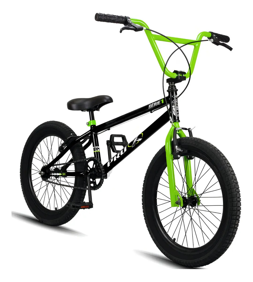 Bicicleta BMX Aro 20 Pro-X Série 1 Freio V-Brake Preto/Verde Infantil