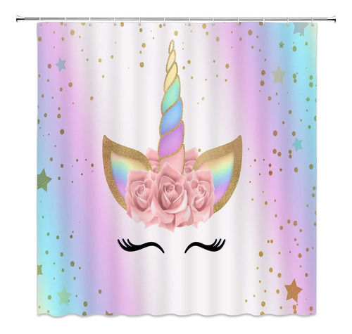 T Amfd Unicornio Cortina De Ducha Arco Iris Cabeza Mágica