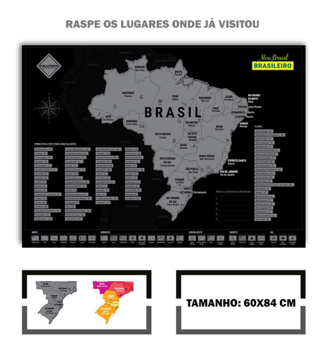 Mapa Raspadinha Brasil 60x 84 Cm Prateado Frete Grátis 