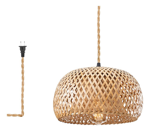 Plugue Na Luz Pendente Com Cabo Abajur De Teto De Bambu Boho