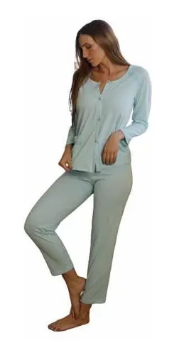 Pijama Invierno Mujer Camisero Abierto Botones - Luna