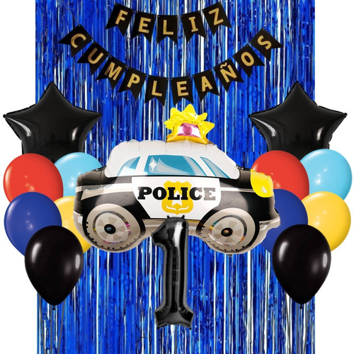 Combo Cumpleaños Globos Temática Policia Deco Fiesta