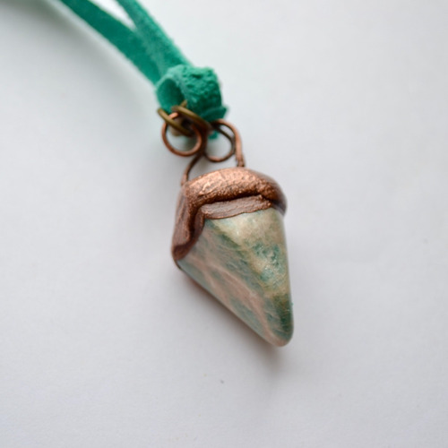Collar De Piedra Natural Amazonita, Cuero Turquesa, Cod1