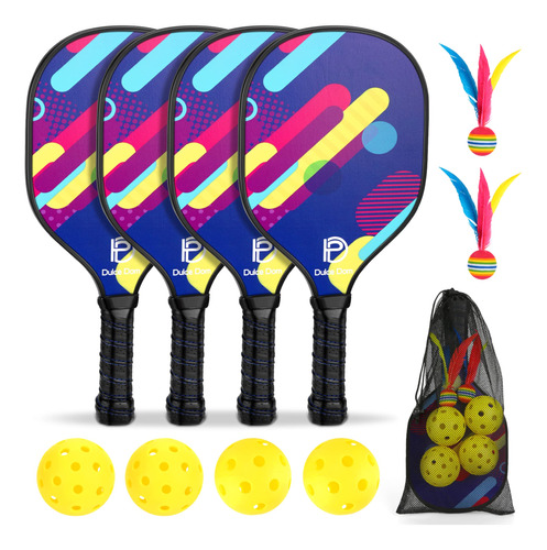 Dulce Dom Juego 4 Pala Pickleball Madera Bolsa Malla Bola 2