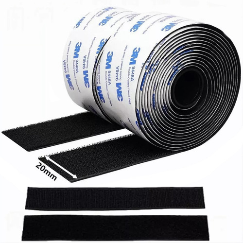 Cinta De Contacto De Doble Velcro 25m *20mm, Negro 2pcs