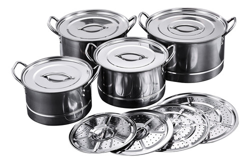 4pcs Vaporera Set De Acero Inoxidable Ollas Con Tapa Tableta