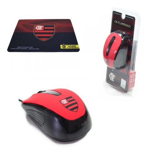 Kit Home Office Mouse Óptico Com Fio + Mouse Pad - Flamengo