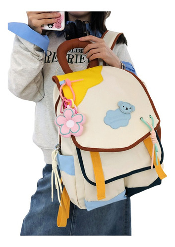 Lindo Kawaii Mochila Escolar Con Tapa De Estilo Coreano Flor