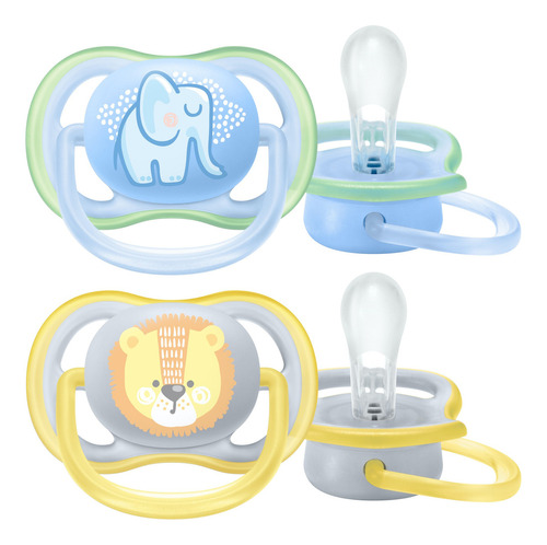 Kit Chupeta Ultra Air Dupla Leão Elefante 0-6m Avent