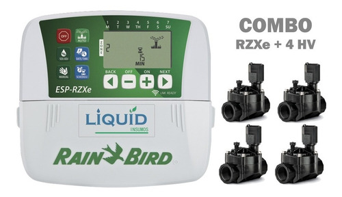 Combo Riego Programador Rain Bird Rzxe 4 Zonas + 4 Ev 100hv