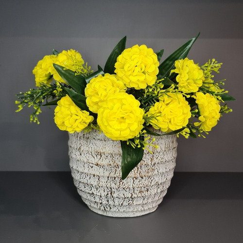 Kit 10 Buquês De Folhagens E Flores Amarelas Para Arranjos