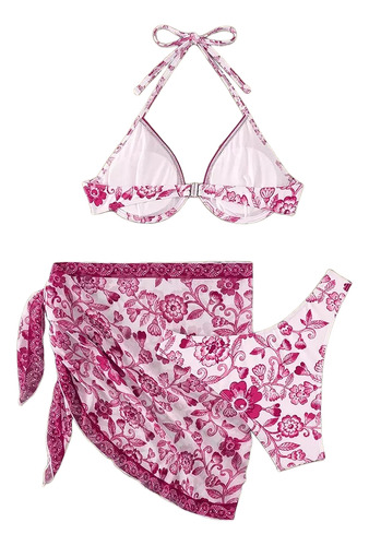 Juego De Traje De Baño Bikini Para Mujer Con Falda 3 Piezas