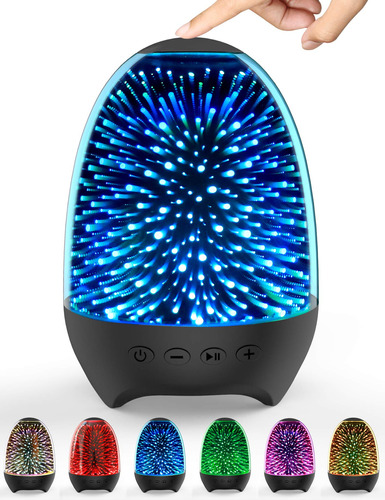 Aiscool Luz Nocturna Con Altavoz Bluetooth De Cristal 3d Par