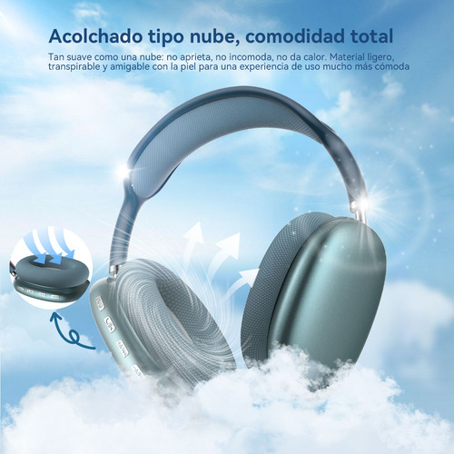 Audífonos Inalámbricos Over-ear Mecdets P9 Pro Max Con Bluetoothcon Micrófono Integrado y Cancelación de Ruido Color Azul