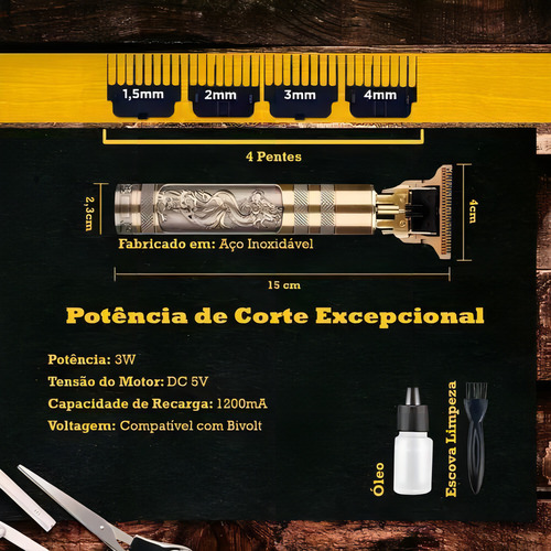 Maquina Acabamento Recarregável Cabelo Barba Detalhe Sem Fio Premium Raptorcom