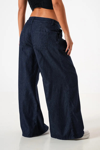 Palazzo De Jean Mujer Super Wide Leg Con Bolsillos Y Pinzas